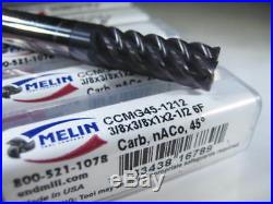Lot (5 Pcs) Melin Carbide 3/8 Endmills 6 Flute Milling Machinist Lathe Tools