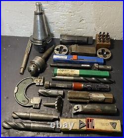 Lot of Machinist Lathe Tools HSS Taps Drills Carbide End Mills Metal CAT50 USED