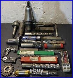 Lot of Machinist Lathe Tools HSS Taps Drills Carbide End Mills Metal CAT50 USED