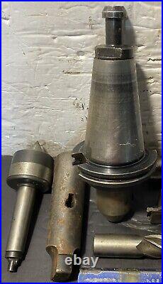 Lot of Machinist Lathe Tools HSS Taps Drills Carbide End Mills Metal CAT50 USED