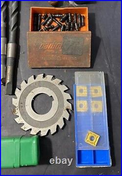 Lot of Machinist Lathe Tools HSS Taps Drills Carbide End Mills Metal CAT50 USED