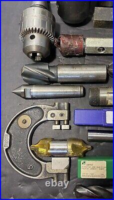 Lot of Machinist Lathe Tools HSS Taps Drills Carbide End Mills Metal CAT50 USED