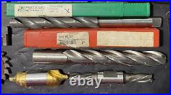 Lot of Machinist Lathe Tools HSS Taps Drills Carbide End Mills Metal CAT50 USED