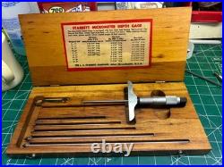 MACHINIST HmGbX TOOLS LATHE MILL Starrett Depth Micrometer Gage in Wood Case