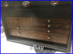 MACHINIST LATHE MILL Vintage Machinist Oak Tool Box Needs Refinishing BsmNt