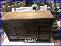 MACHINIST LATHE MILL Vintage Machinist Oak Tool Box Needs Refinishing BsmNtn 2