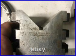 MACHINIST TOOL LATHE MILL 2 Large Brown & Sharpe V Blocks and Clamps DrSr