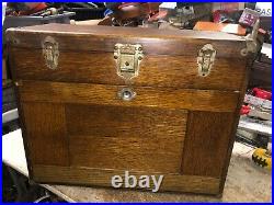 MACHINIST TOOL LATHE Vintage Gerstner Oak Machinist Tool Box BsmnT
