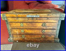 Rare Antique L. S. STARRETT CO. Oak Machinist Chest Estate Lot 2 Original Keys
