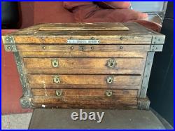 Rare Antique L. S. STARRETT CO. Oak Machinist Chest Estate Lot 2 Original Keys