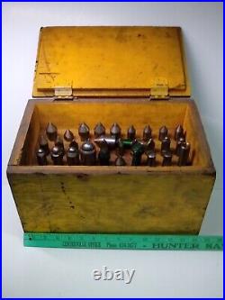 Vintage Machinists Lathe sinker tools, 35 assorted pcs. & wood box