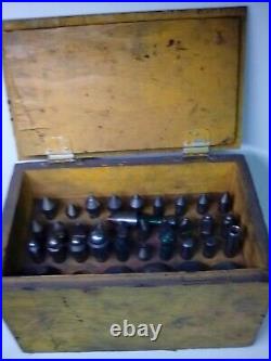 Vintage Machinists Lathe sinkerr tools, 35 assorted pcs. & wood box